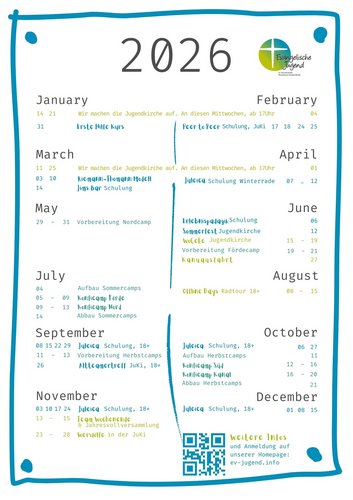 Die Termine der Jugendkirche sind in Tabellenform abgedruckt.