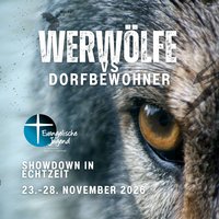 Werwoelfe als Webversion Auf dem Bild wird für die Veranstaltung Werwölfe in Echtzeit geworben.