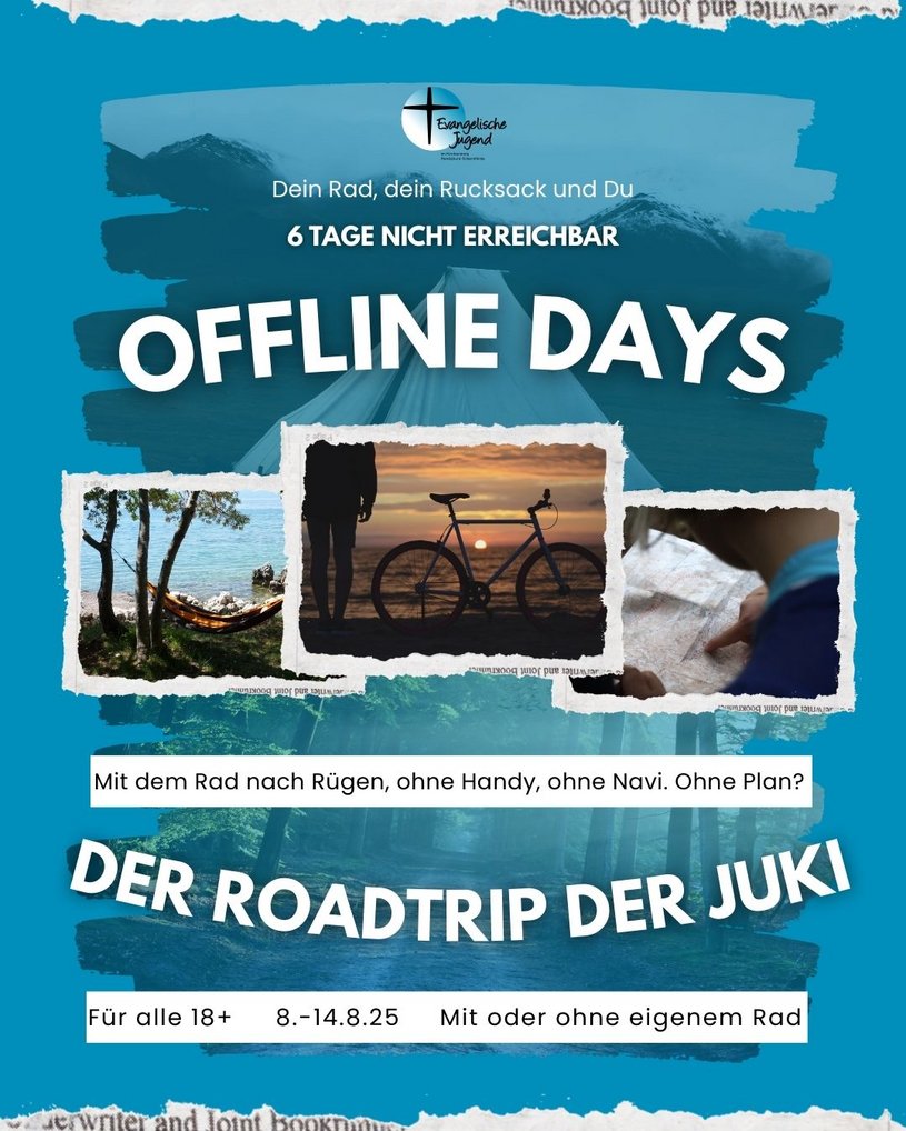 Flyer Offline Days. Eine Radtour vom 8.-14. August 2026